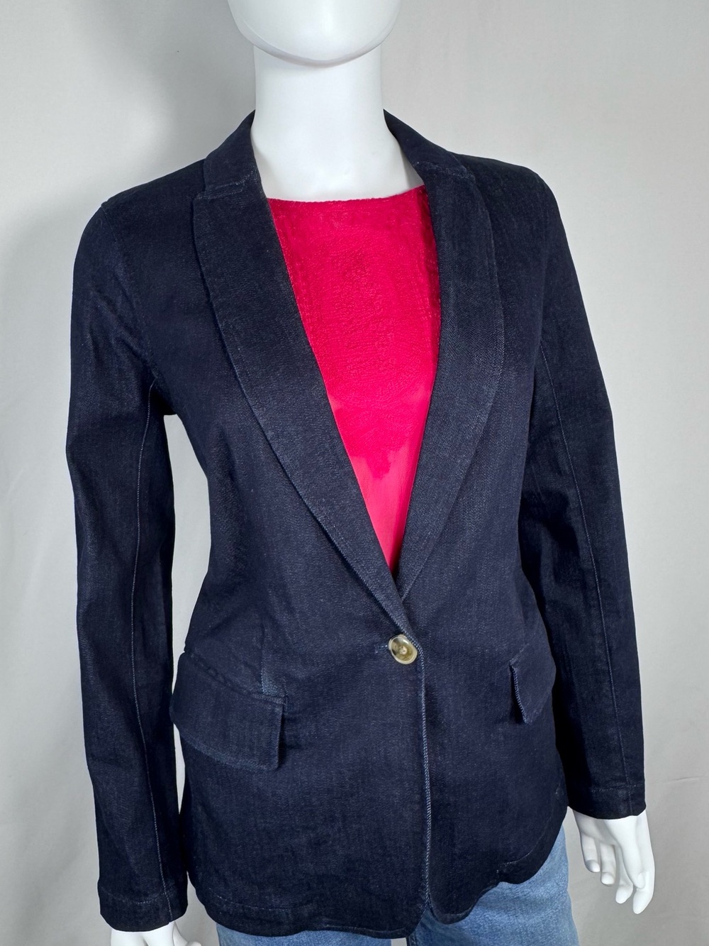 NWT J.Crew Dark Wash Denim Blazer Single Breasted Jacket Size 4